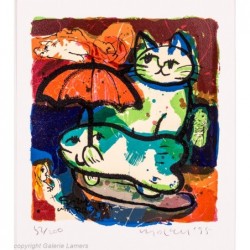 Original Kunst von Michael Leu "Fuzzy with rain fish" kaufen Sie Bilder des bekannten amerikanischen Künstlers