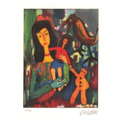 Das Original 'Mädchen mit Puppe' wurde von Armin Mueller-Stahl handsigniert. Günstig kaufen.