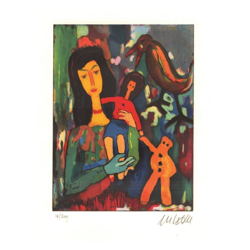 Das Original 'Mädchen mit Puppe' wurde von Armin Mueller-Stahl handsigniert. Günstig kaufen.