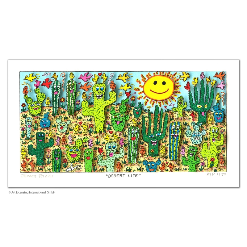 James Rizzi "Desert Life" Original 3D Bild mit Zertifikat