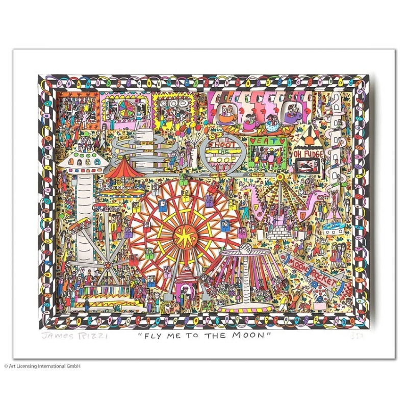 Original 3D- Bild "Fly me to the moon" von James Rizzi mit Zertifikat