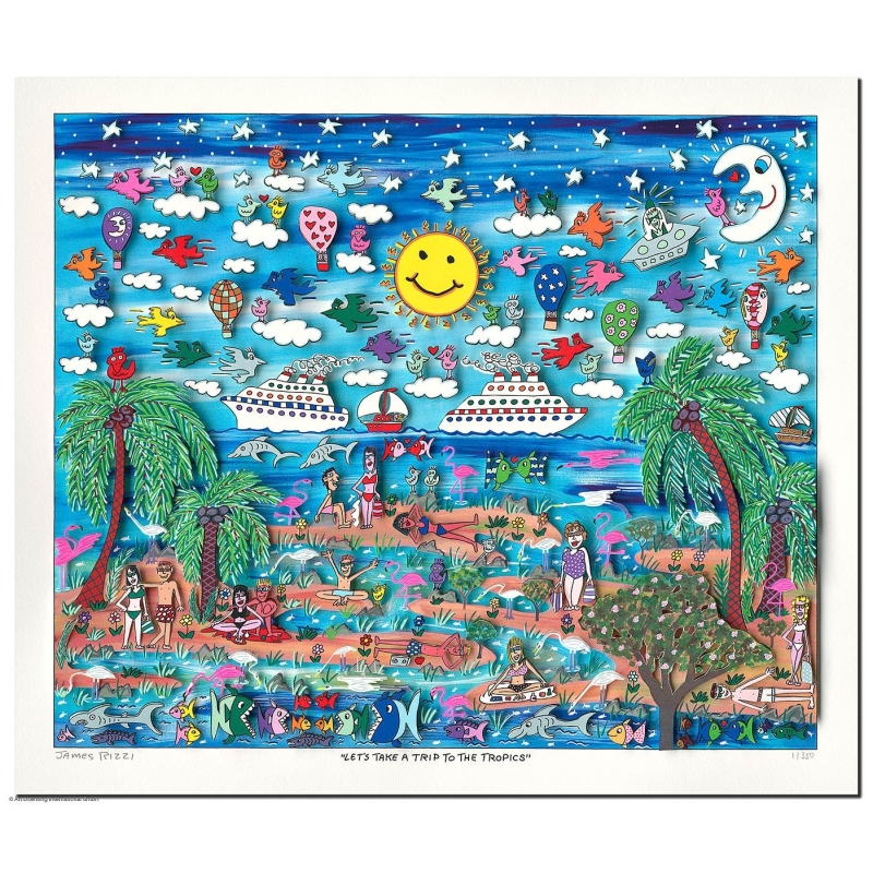 Original- Bild von James Rizzi " Let´s take a trip to the tropics" mit Zertifikat