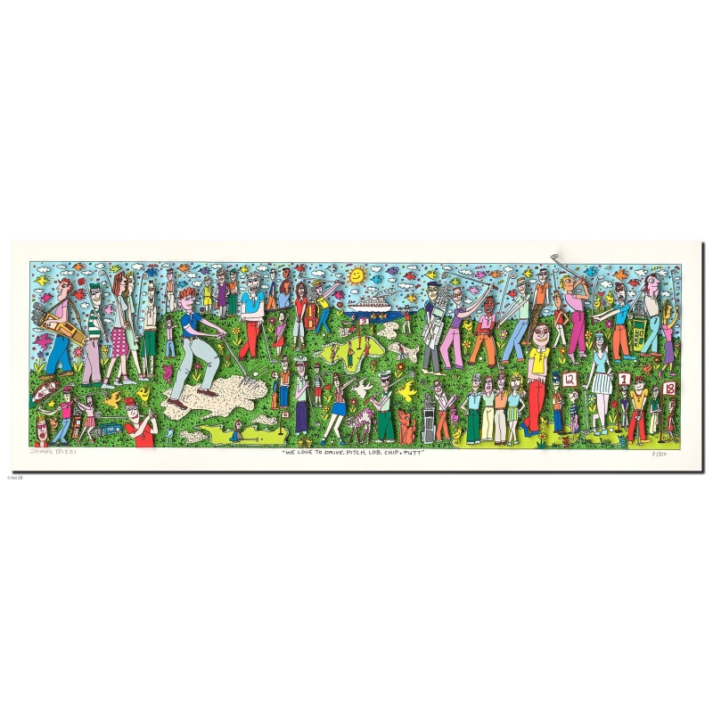 James Rizzi 3D Bild Original drucksigniert "We love to drive, pitch, lob, chip and putt"