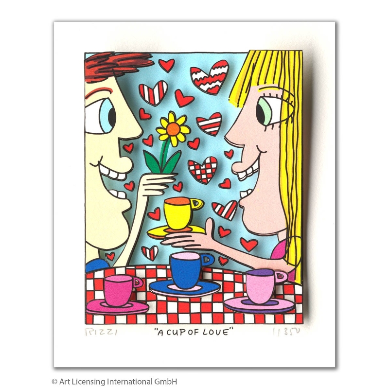 James Rizzi 3D Originale mit Passepartout Bilder kaufen A Cup of Love
