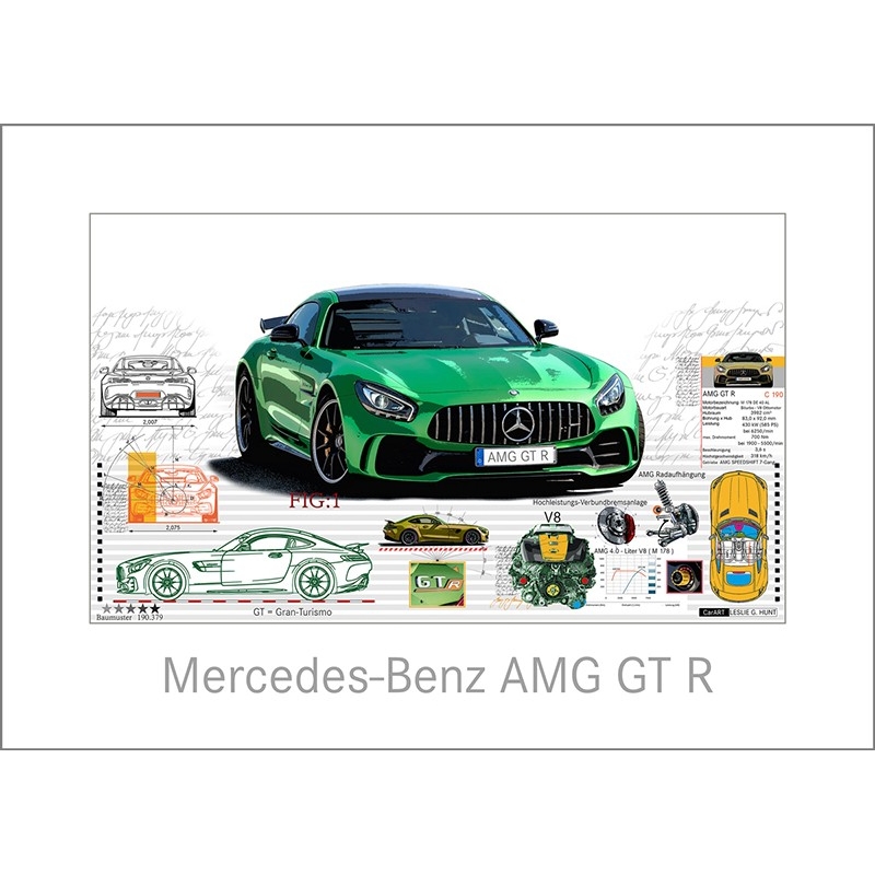Das Original-Bild 'AMG GT R' wurde von Leslie G. Hunt entworfen und handsigniert.