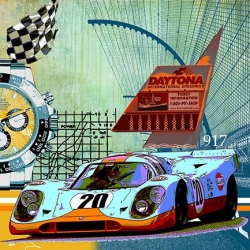 Leslie G. Hunt hat das Bild - GULF Porsche 917-DAYTONA selbst konzipiert und handsigniert
