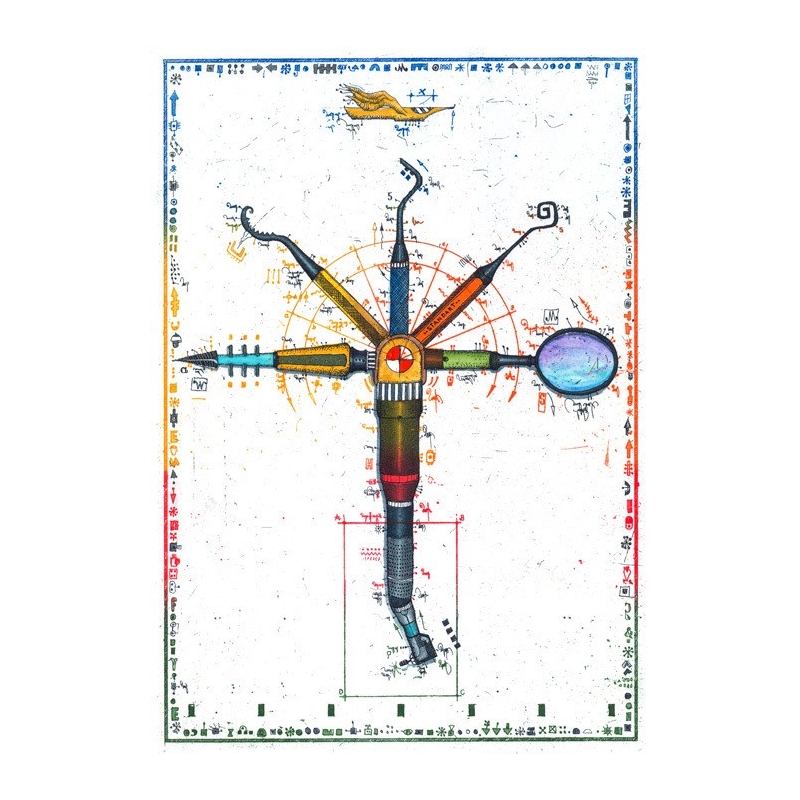 Leslie Hunt Bilder kaufen Original "MultiTool für den Zahnarzt" Radierung handsigniert vom Künstler