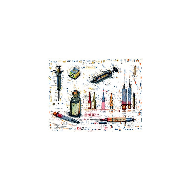 Leslie Hunt Bilder kaufen Original "Spritzen" Radierung handsigniert vom Künstler