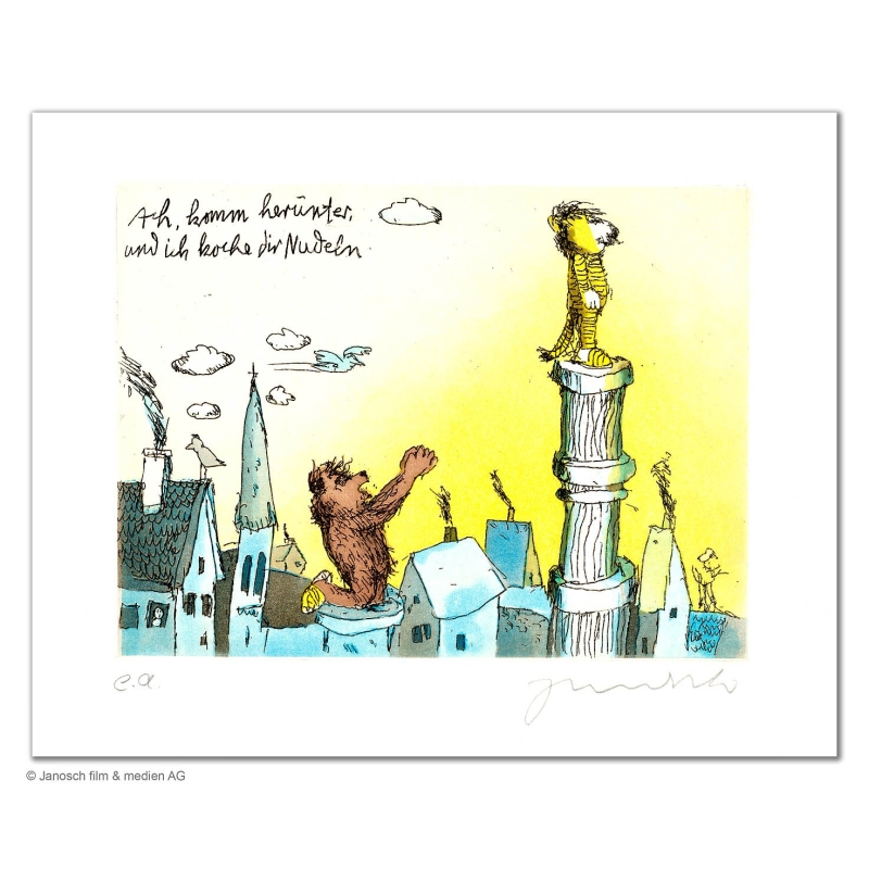 Original Bild "Ach komm herunter und ich koche dir Nudeln" von Janosch - Kunst mit Zertifikat kaufen
