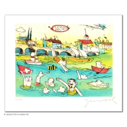 Original Bild "Basler Rheinschwimmen" von Janosch - Kunst mit Zertifikat kaufen