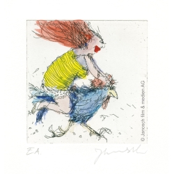 Original Bild "Der Hahn ist mein Mann und ich heisse Luise" von Janosch - Kunst mit Zertifikat kaufen