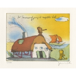 Original Bild "Der Sonnenaufgang ist ungefähr dort" von Janosch - Kunst mit Zertifikat kaufen