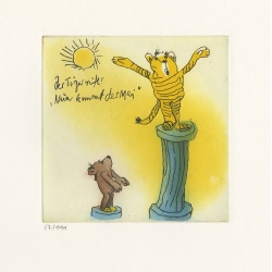 Original Bild "Der Tiger ruft "Nun kommt der Mai" von Janosch - Kunst mit Zertifikat kaufen