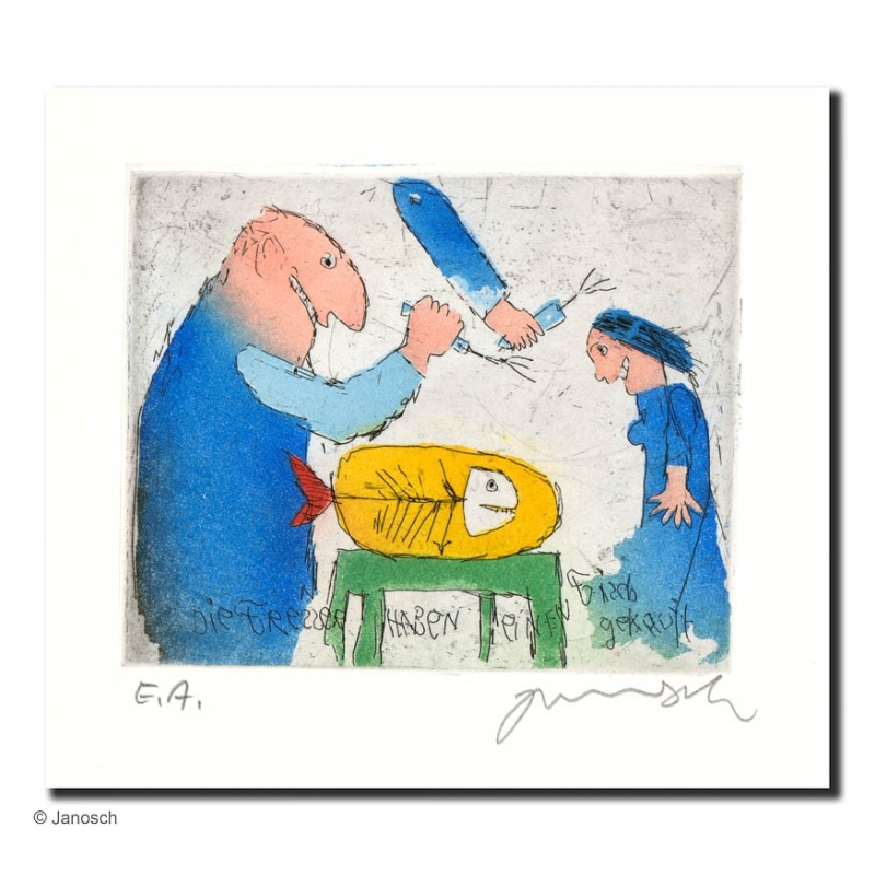 Original Bild "Fischesser" von Janosch - Kunst mit Zertifikat kaufen