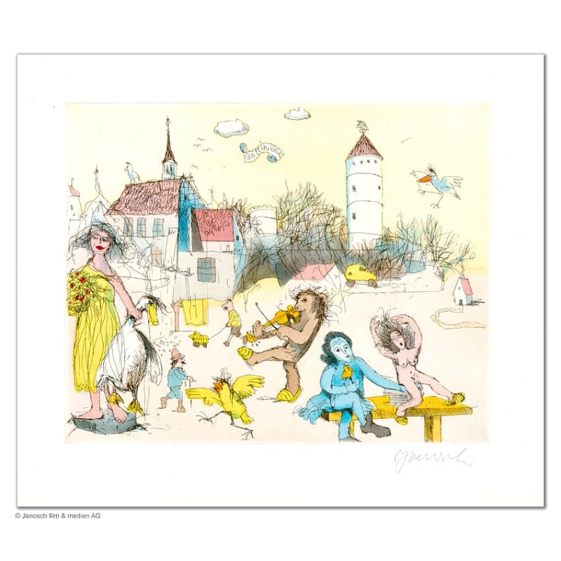 Original Bild "Göttingen groß (Gänseliesel)" von Janosch - Kunst mit Zertifikat kaufen