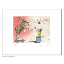 Original Bild "Gratulation du lieber Hase" von Janosch - Kunst mit Zertifikat kaufen