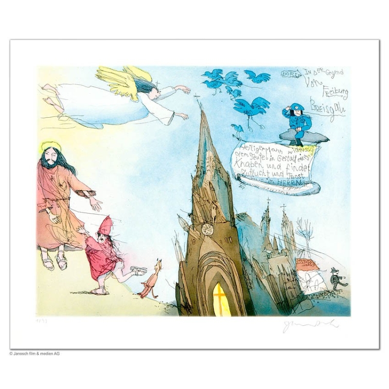 Original Bild "Heiliger Mann in Freiburg" von Janosch - Kunst mit Zertifikat kaufen