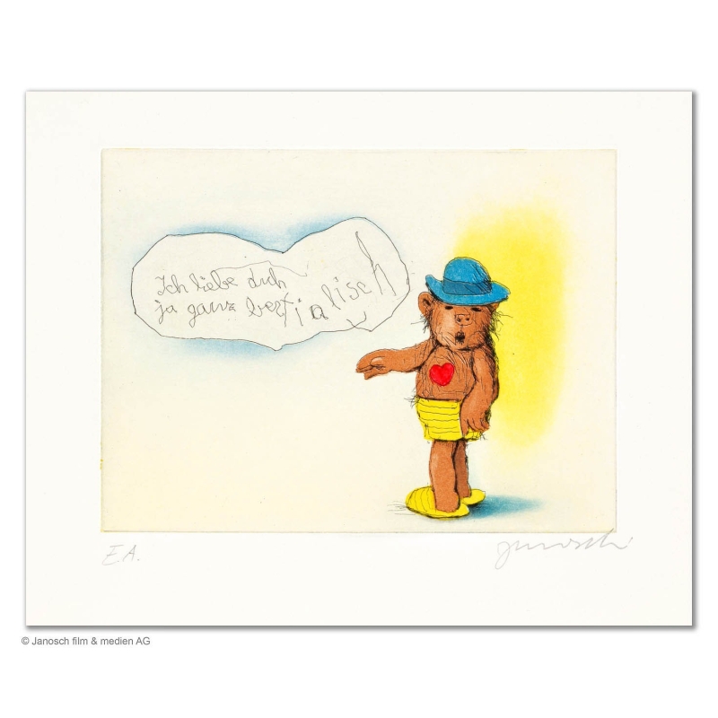 Original Bild "Ich liebe dich ja ganz bestialisch" von Janosch - Kunst mit Zertifikat kaufen