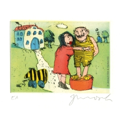 Original Bild "Ich liebe Sie sprach Frau Luise zu mir auf einer grünen Wiese" von Janosch - Kunst mit Zertifikat kaufen