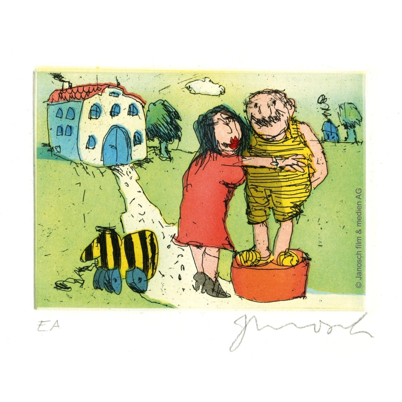 Original Bild "Ich liebe Sie sprach Frau Luise zu mir auf einer grünen Wiese" von Janosch - Kunst mit Zertifikat kaufen