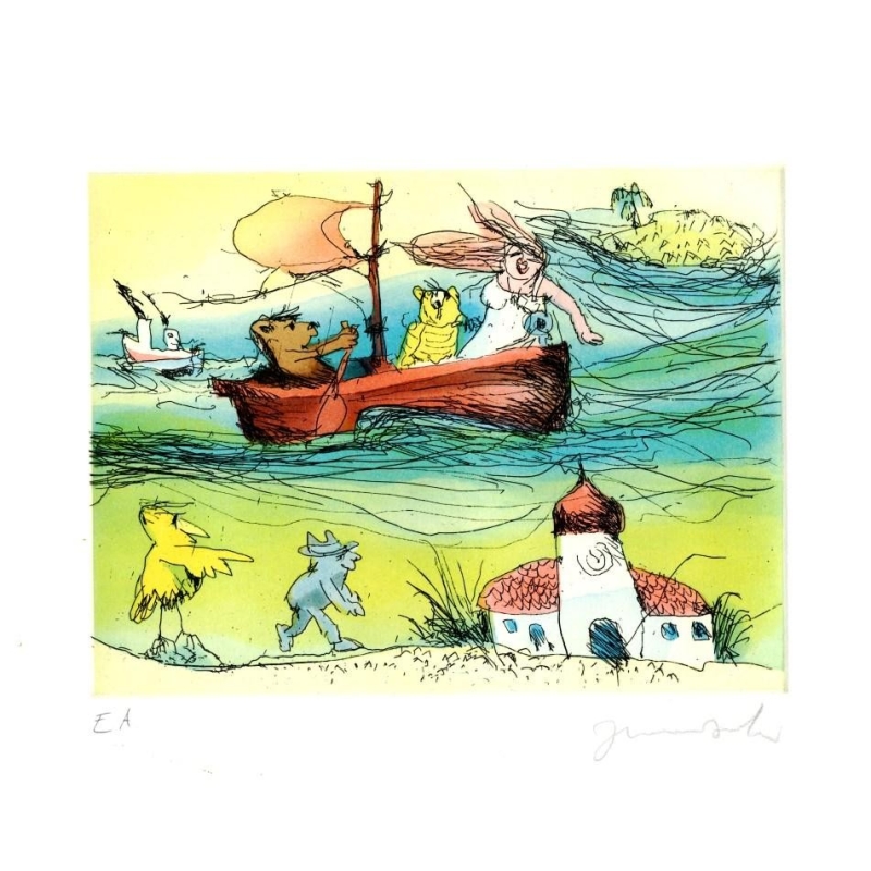 Original Bild "Im Boot nach Panama" von Janosch - Kunst mit Zertifikat kaufen