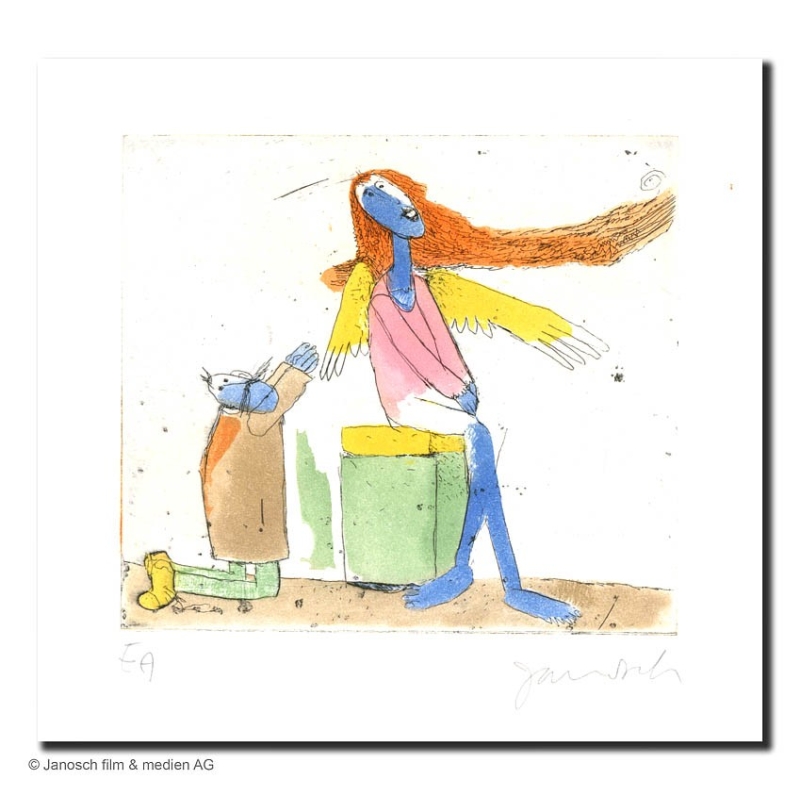 Original Bild "Mandelstädt wirbt um einen Engel 2003" von Janosch - Kunst mit Zertifikat kaufen