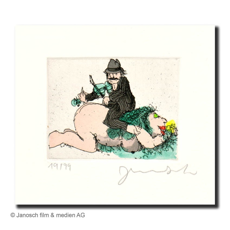 Original Bild "Mein Mann ist der Geiger" von Janosch - Kunst mit Zertifikat kaufen