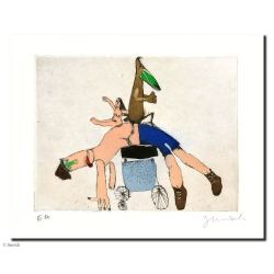 Original Bild "Radfahrer Alptraum" von Janosch - Kunst mit Zertifikat kaufen