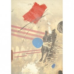 Original Kunst von James Coignard "Composition bleu et rouge sur found brun" kaufen Sie Bilder des weltbekannten