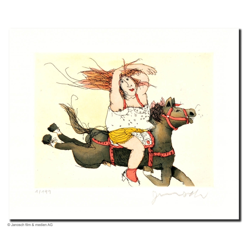 Original Bild "Susanne hat ein Pferd Juche" von Janosch - Kunst mit Zertifikat kaufen