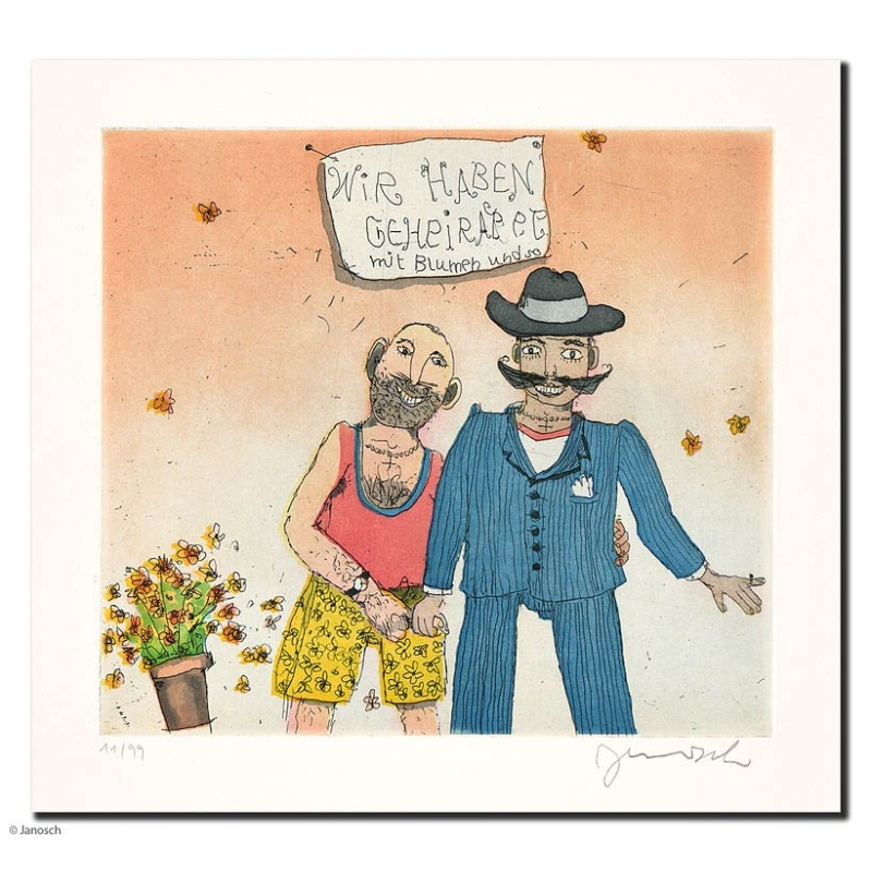 Original Bild "wir haben geheiratet (Jungs)" von Janosch - Kunst mit Zertifikat kaufen