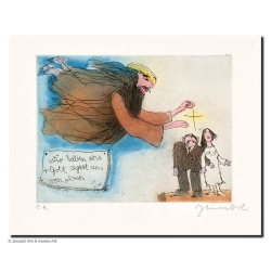 Original Bild "wir lieben uns + Gott segnet uns von Oben" von Janosch - Kunst mit Zertifikat kaufen