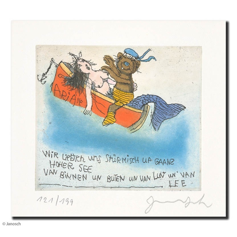 Original Bild "wir liebten uns auf ganz hoher See" von Janosch - Kunst mit Zertifikat kaufen