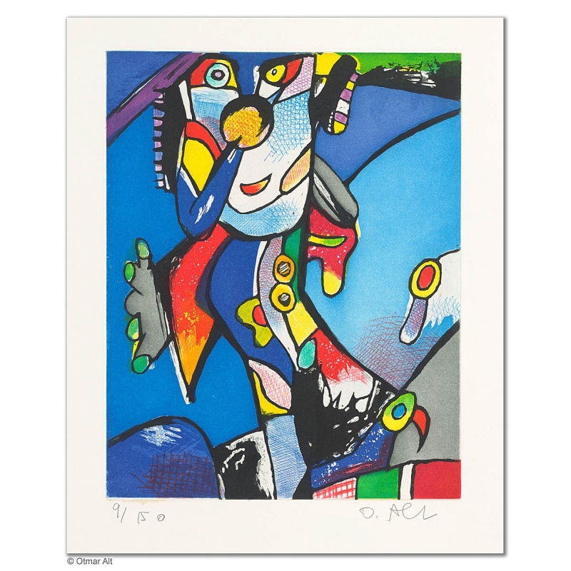 Original Bild "ONKEL PELLE - BLAU" von Otmar Alt - Kunst mit Zertifikat kaufen