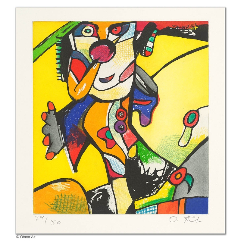 Original Bild "ONKEL PELLE - GELB" von Otmar Alt - Kunst mit Zertifikat kaufen