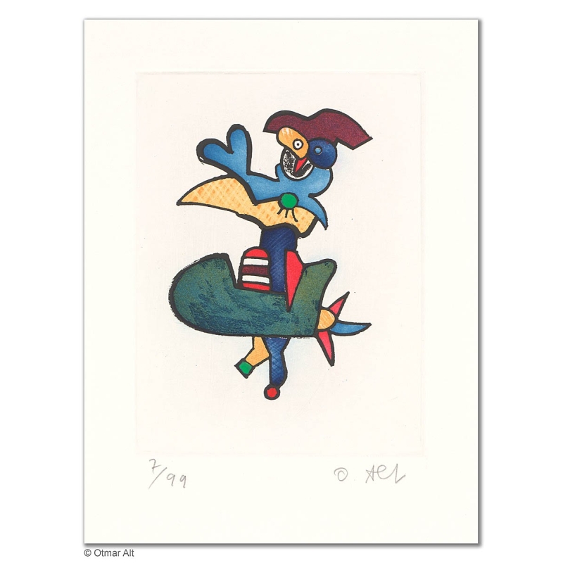 Original Bild "BLAUKAPPEN BEO" von Otmar Alt - Kunst mit Zertifikat kaufen