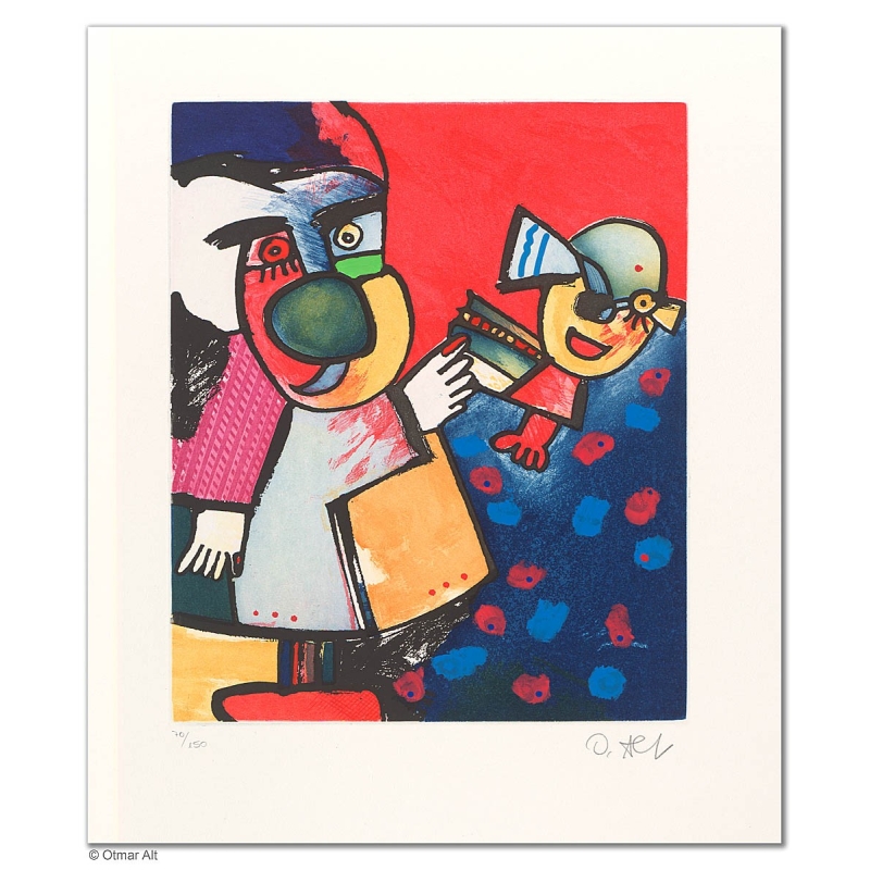 Original Bild "HERMES MIT NACHWUCHS" von Otmar Alt - Kunst mit Zertifikat kaufen