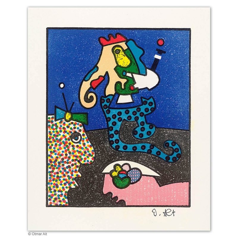 Original Bild "Spaziergang in Blau" von Otmar Alt - Kunst mit Zertifikat kaufen