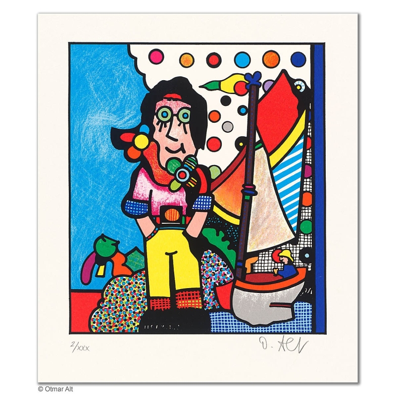 Original Bild "DER JUNGE MANN UND DAS MEER - HELLBLAU" von Otmar Alt - Kunst mit Zertifikat kaufen