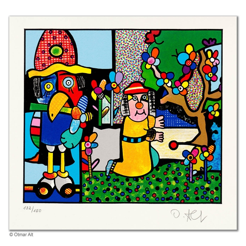 Original Bild "ELIJA UND DER RABE" von Otmar Alt - Kunst mit Zertifikat kaufen