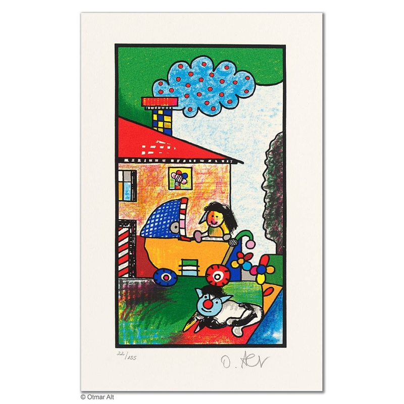 Original Bild "FAMILIENGLÜCK - DIE KINDER HELLBLAU" von Otmar Alt - Kunst mit Zertifikat kaufen