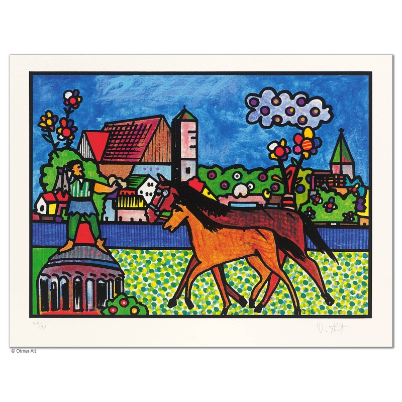 Original Bild "PFERDEGLÜCK" von Otmar Alt - Kunst mit Zertifikat kaufen