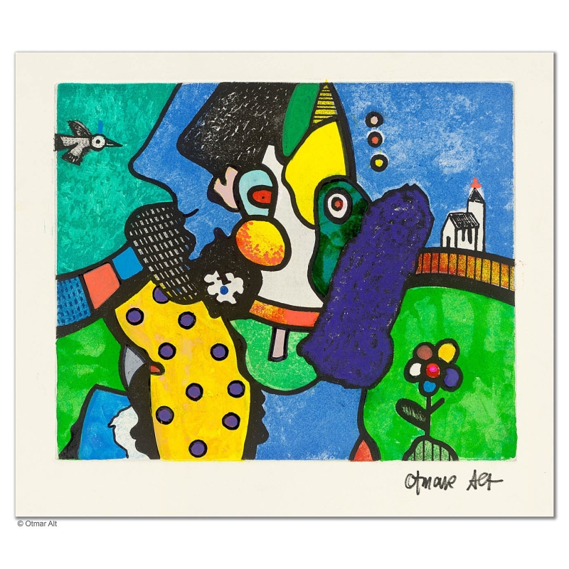 Original Bild "Zurück von der Wanderung" von Otmar Alt - Kunst mit Zertifikat kaufen