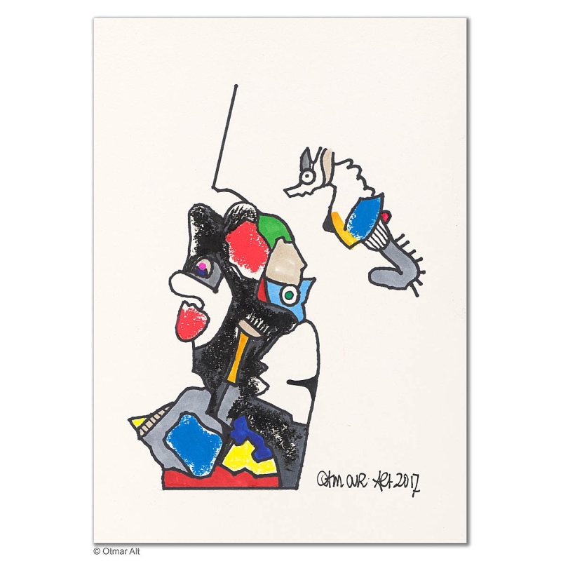 Original Bild "Seepferdchen geht an Land" von Otmar Alt - Kunst mit Zertifikat kaufen