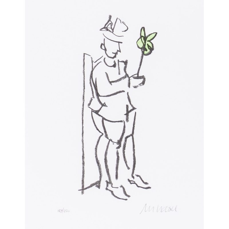 Armin Mueller-Stahl Original Bild kaufen "Kompliment grün koloriert" handsignierte Lithographie