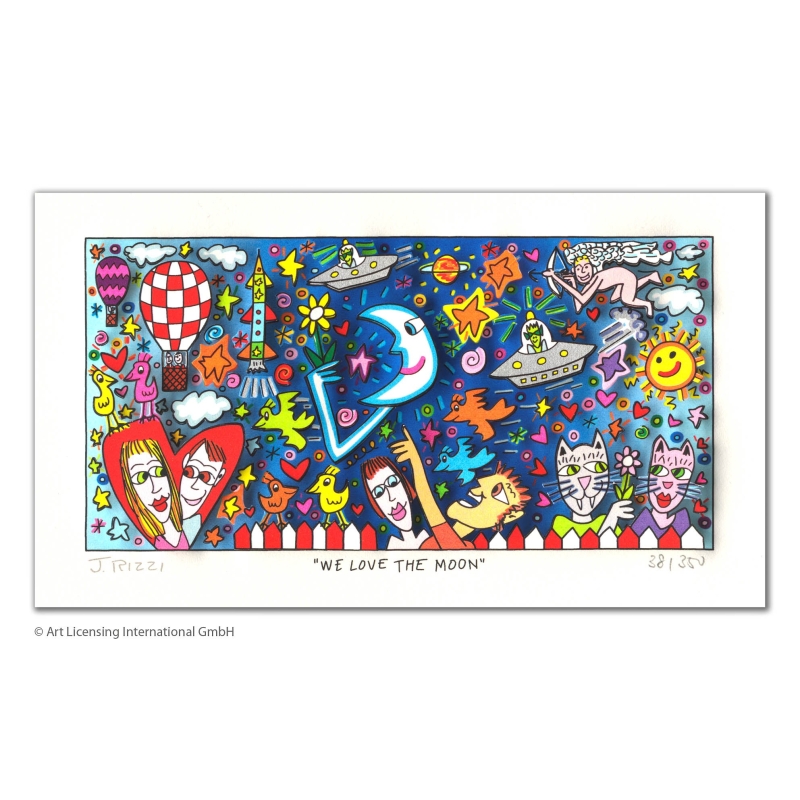 James Rizzi - We love the moon - 3D Original im Passepartout kaufen