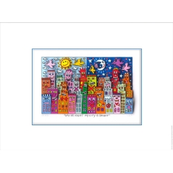Ansicht im Passepartout: James Rizzi - Original 3D-Bild "Day or night - my city is bright", mit Zertifikat