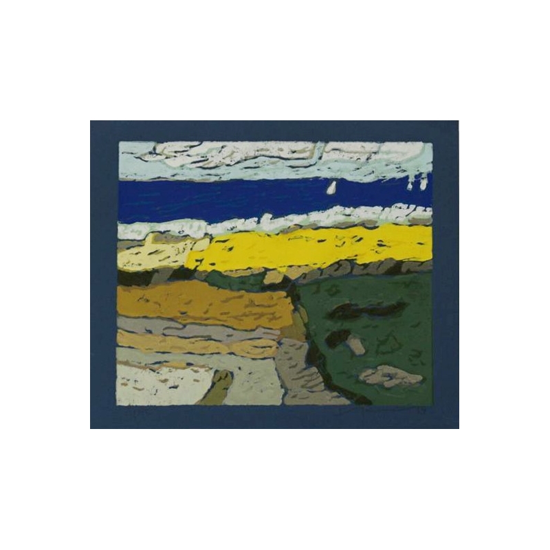 Klaus Fußmann "Raps vor Ostsee, Kronsgaard" Linolschnitt