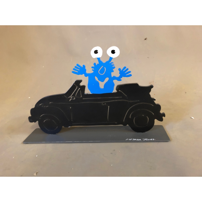 Patrick Preller "VW-Käfer Cabrio" Original Metall Skulptur