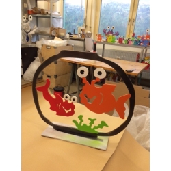 Patrick Preller "Aquarium mit zwei Fischen" Original Metall Skulptur